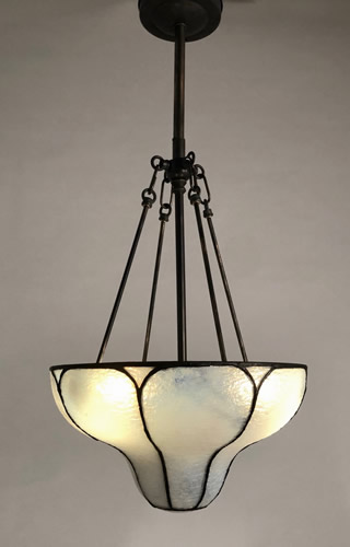 Chipped ice Opalescent Leaded Glass Inverted Dome Ceiling Light